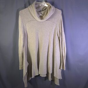 Umgee Cowl Neck Sweater Hankercheif Syle Hem Oatmeal Size Large Lagenlook Boho